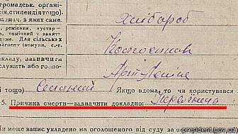 Моторошна описка в акті про смерть Андрія Остапенка, 1933 рік